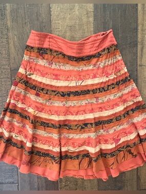 Dean Alan bohemian ribbon patchwork skirt with frayed edges sz Medium